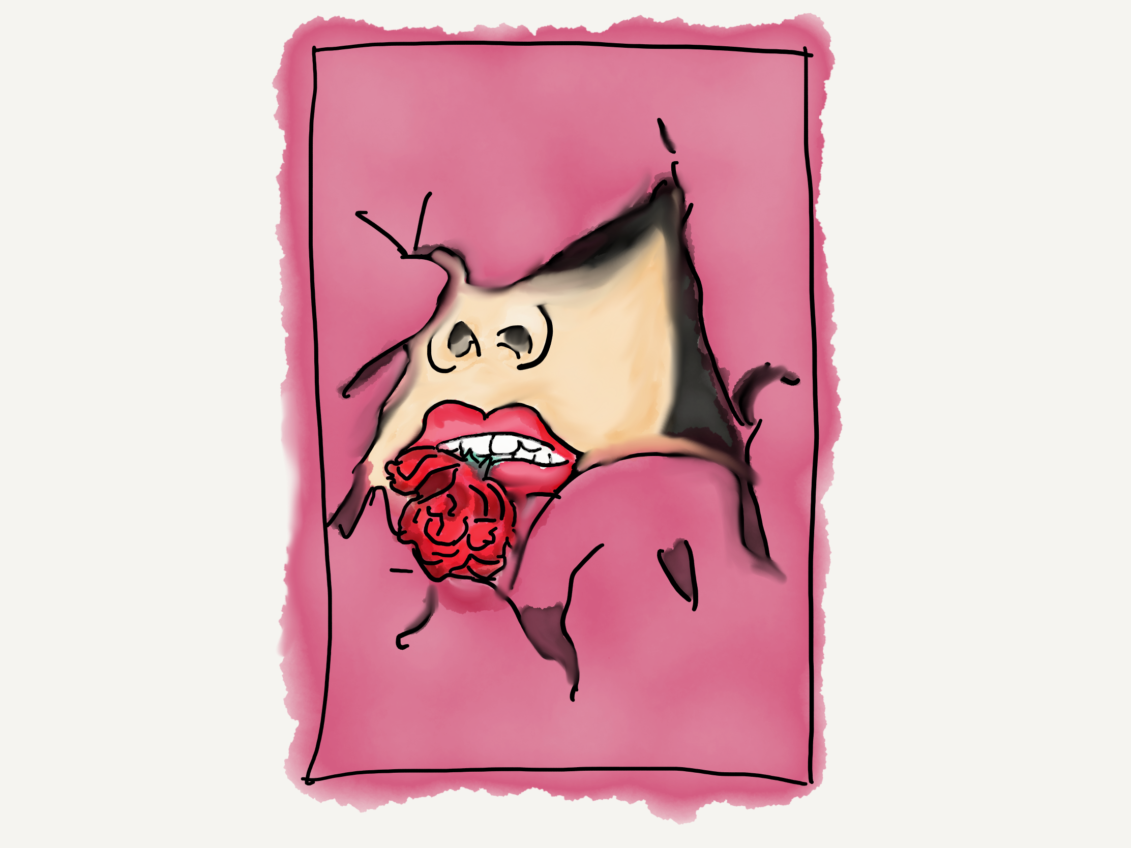 person with rose in mouth